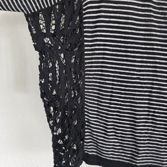 Free People Linen Blend Crochet Love Me Do Blouse Top Sz M Stripe Oversize - Picture 7 of 16